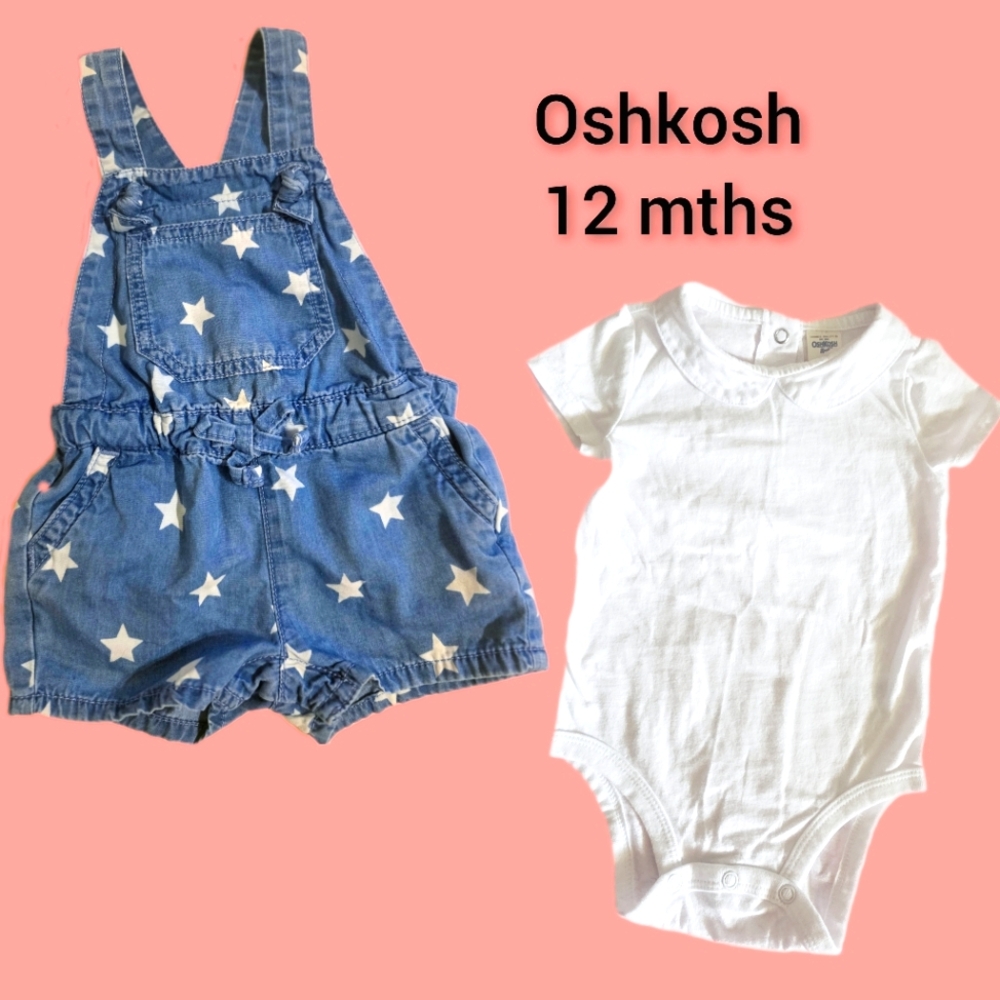 OshKosh Blue Star Overalls and White Onesie Set